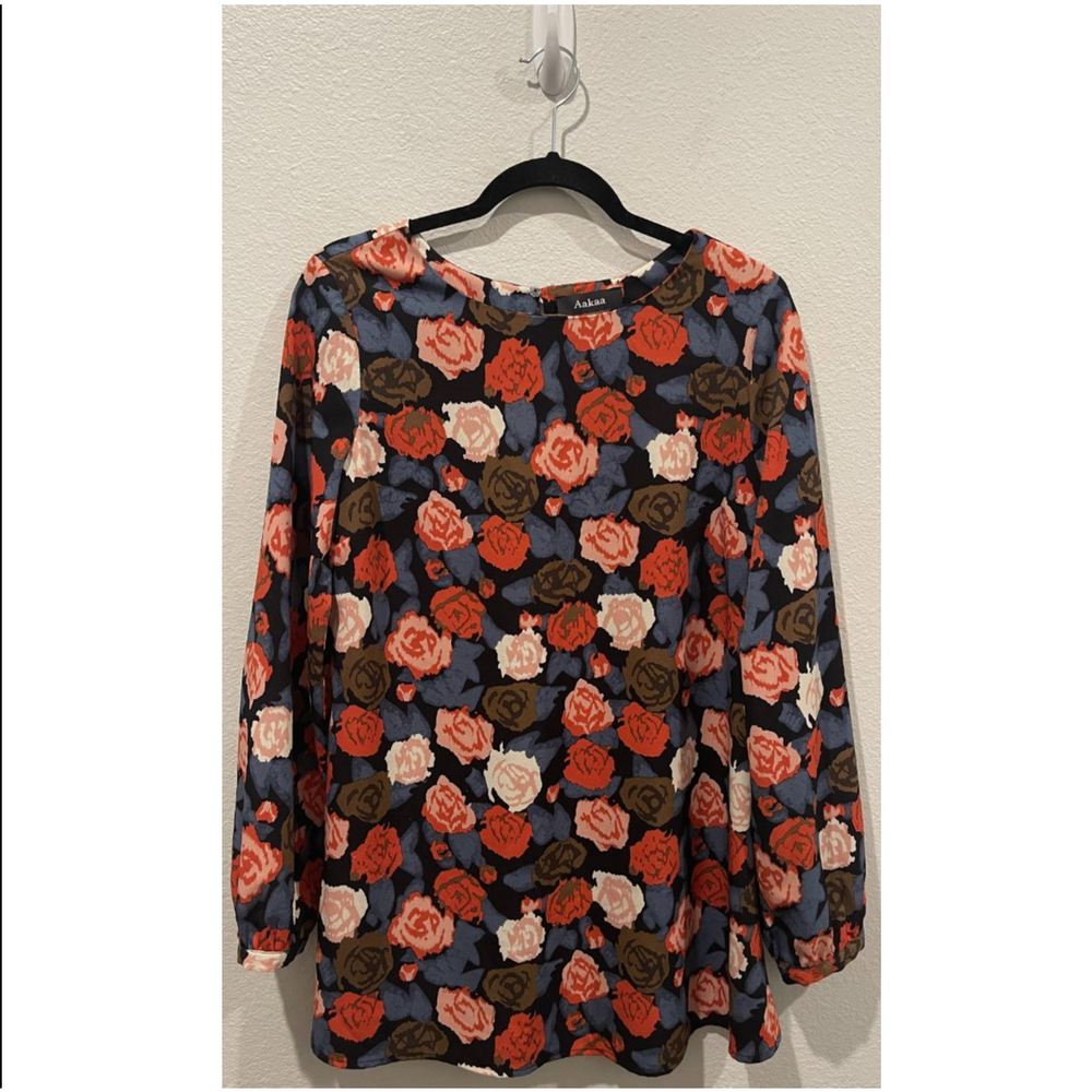 AAKAA Black Floral Long Sleeve Blouse